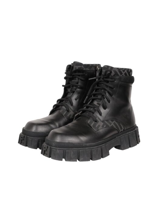 Fendi Force Lace Up Ankle Boots Size US 8 F7 Black Leather Zip Up Combats Ship main image 12